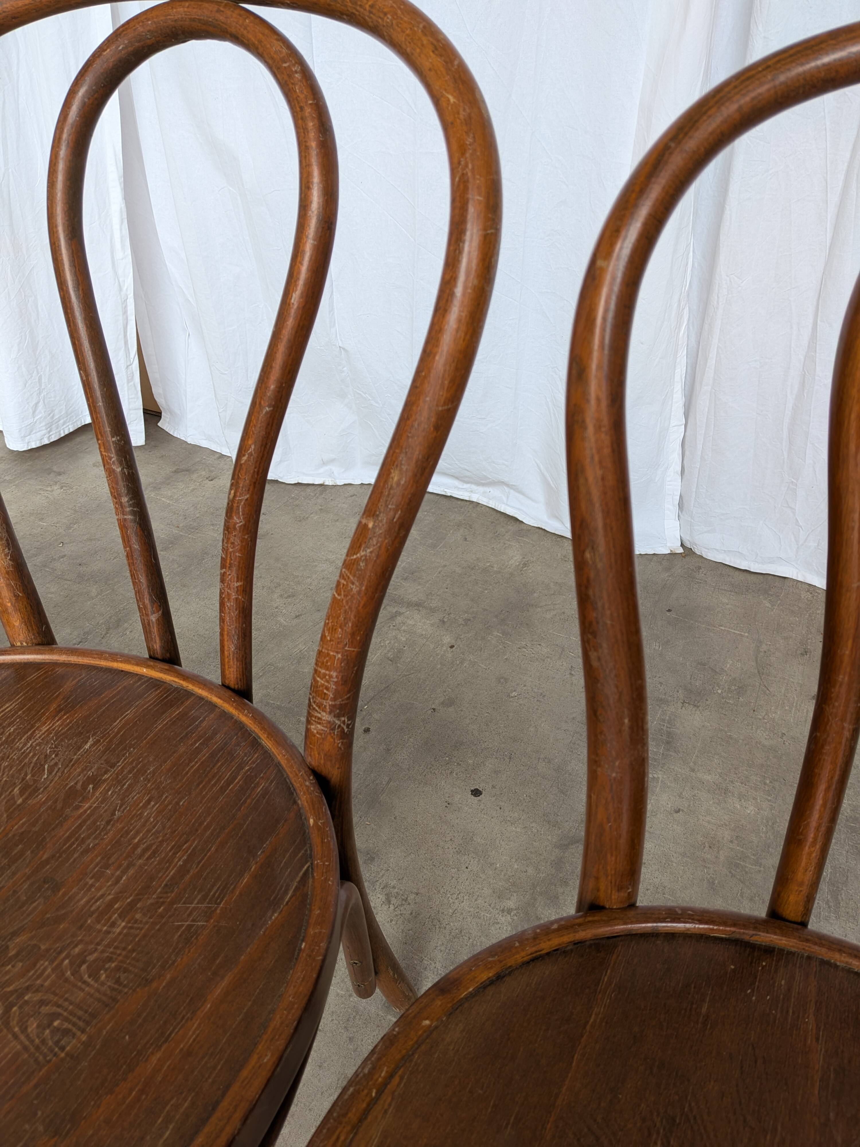 Set of 3 Vintage Thonet Style Bentwood Chair, Carved Wood Dining Chair