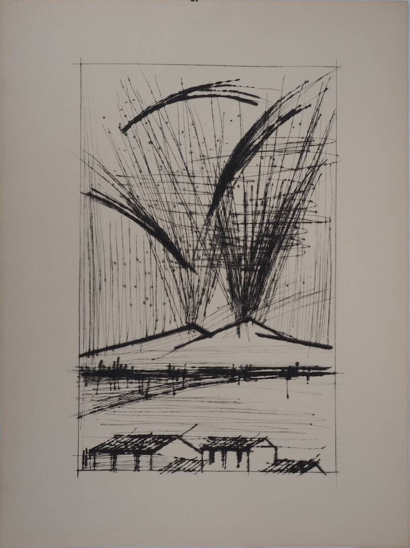 Bernard Buffet: Mount Vesuvius - Original engraving