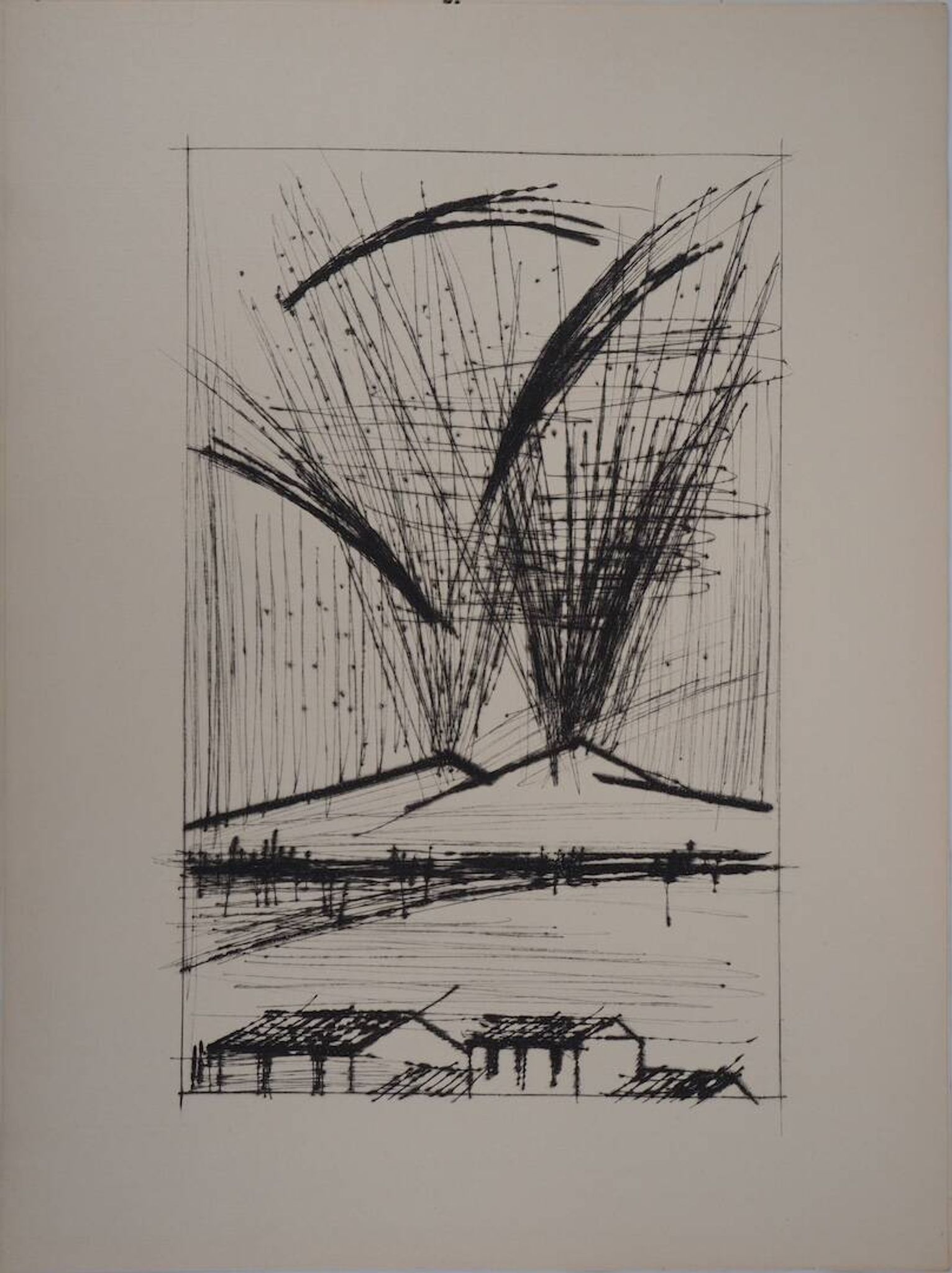 Bernard Buffet : Le volcan du Vésuve - Gravure originale