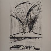 Bernard Buffet : Le volcan du Vésuve - Gravure originale