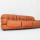 Vintage Italian cognac leather sofa Sapporo Mobil Girgi 1970s