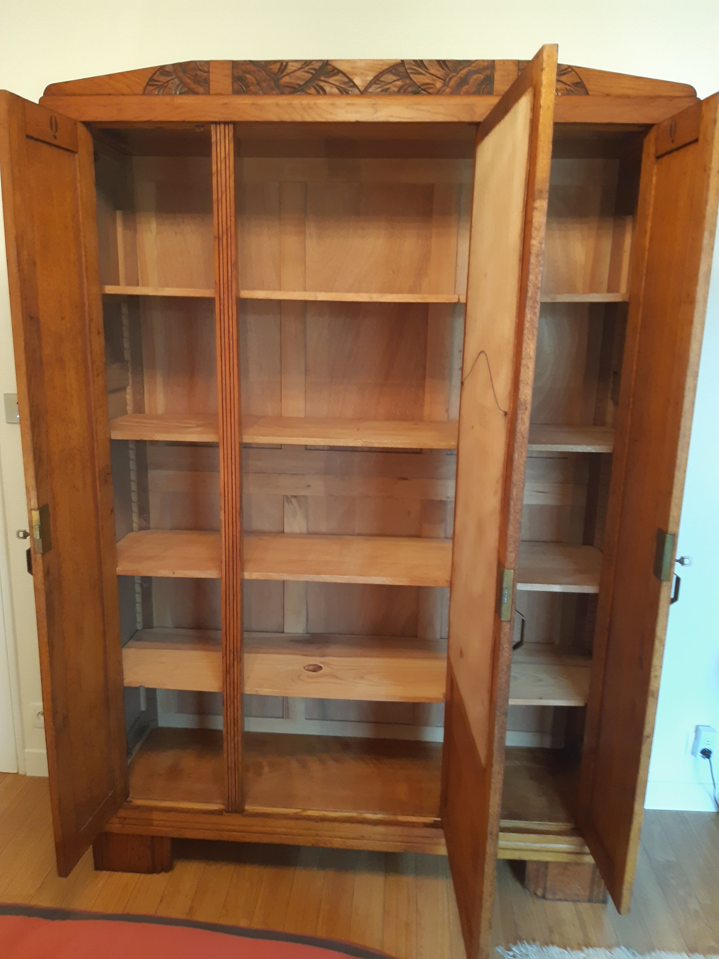 3-door Art Deco Parisian wardrobe and bevelled mirror