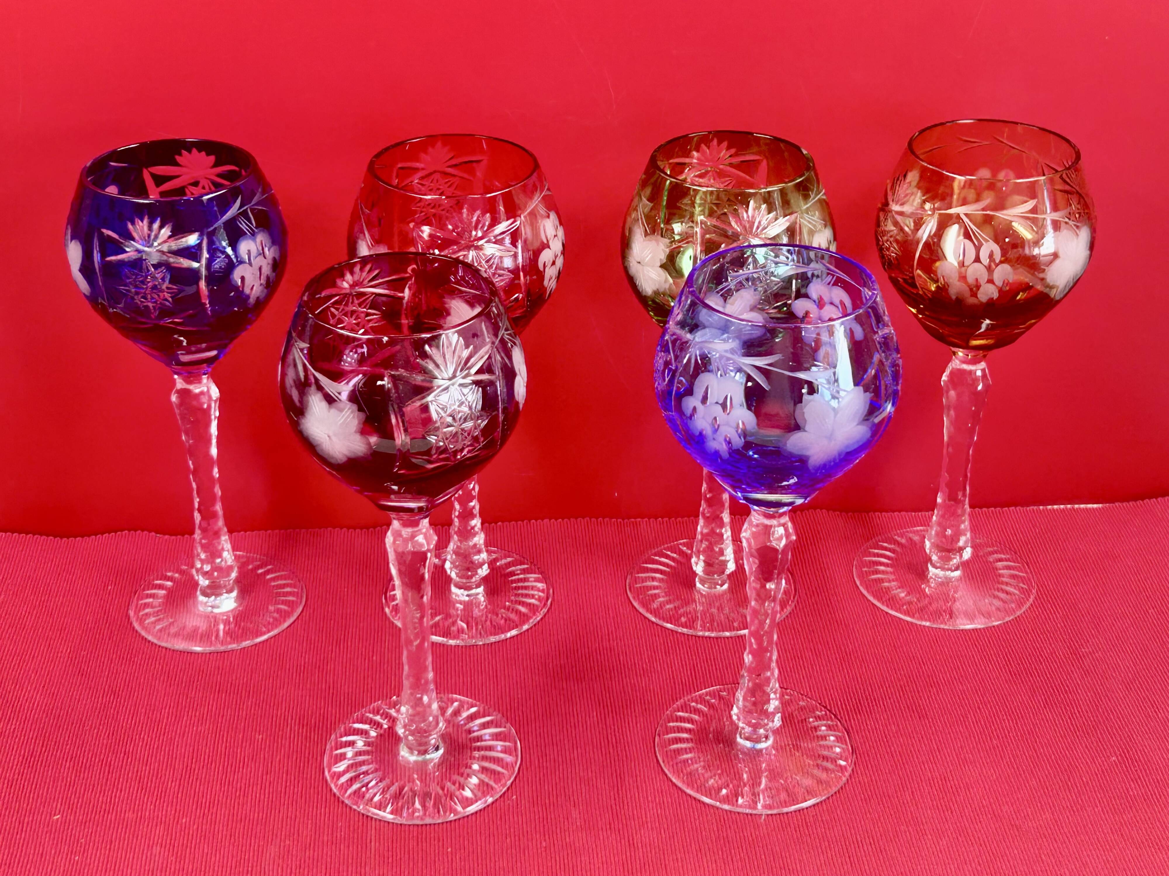 Rhin Wine Glasses Roemer Cut Crystal Colours 21 cm Lorraine Crystal