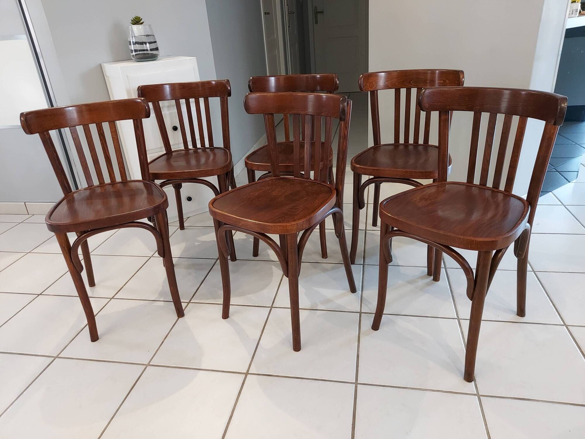 Suite of 6 chairs of Vintage Bistrot 1970s