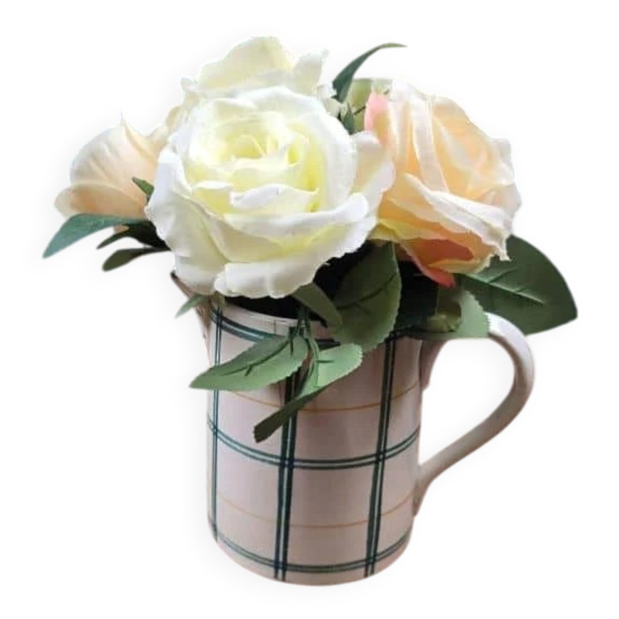 Old pitcher Moulin des Loups with green checks – Decorative vase jug country style