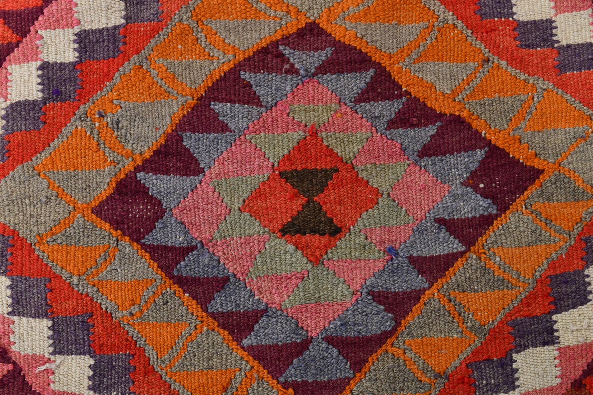 3x12 Pink Orange Vintage Kilim Runner Rug 105x377Cm SK 34621
