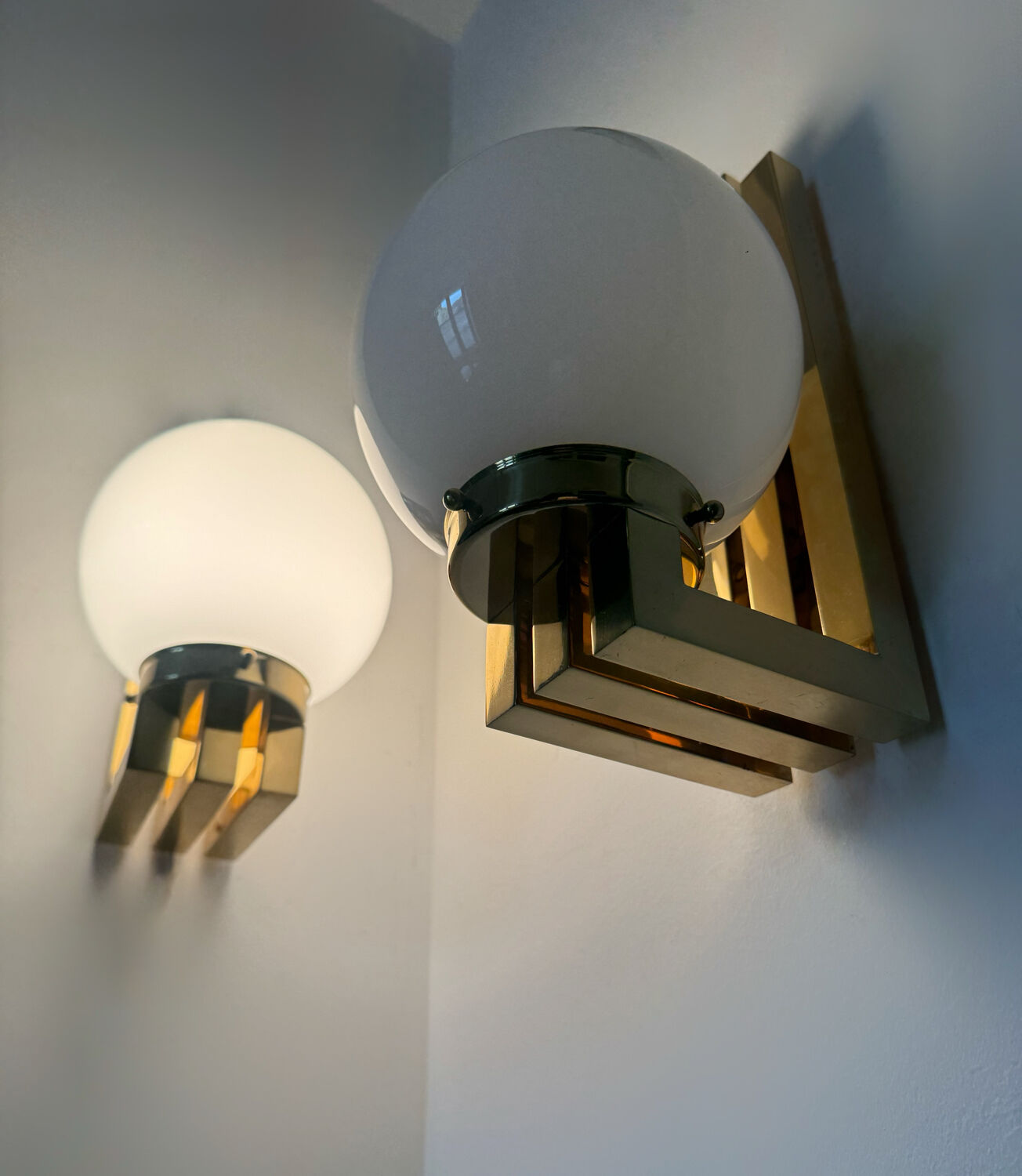 Opaline brass wall lights from the 1970s.