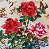 Tableau deux aquarelles sur tissus Chine fleurs et oiseaux cadres XIX°