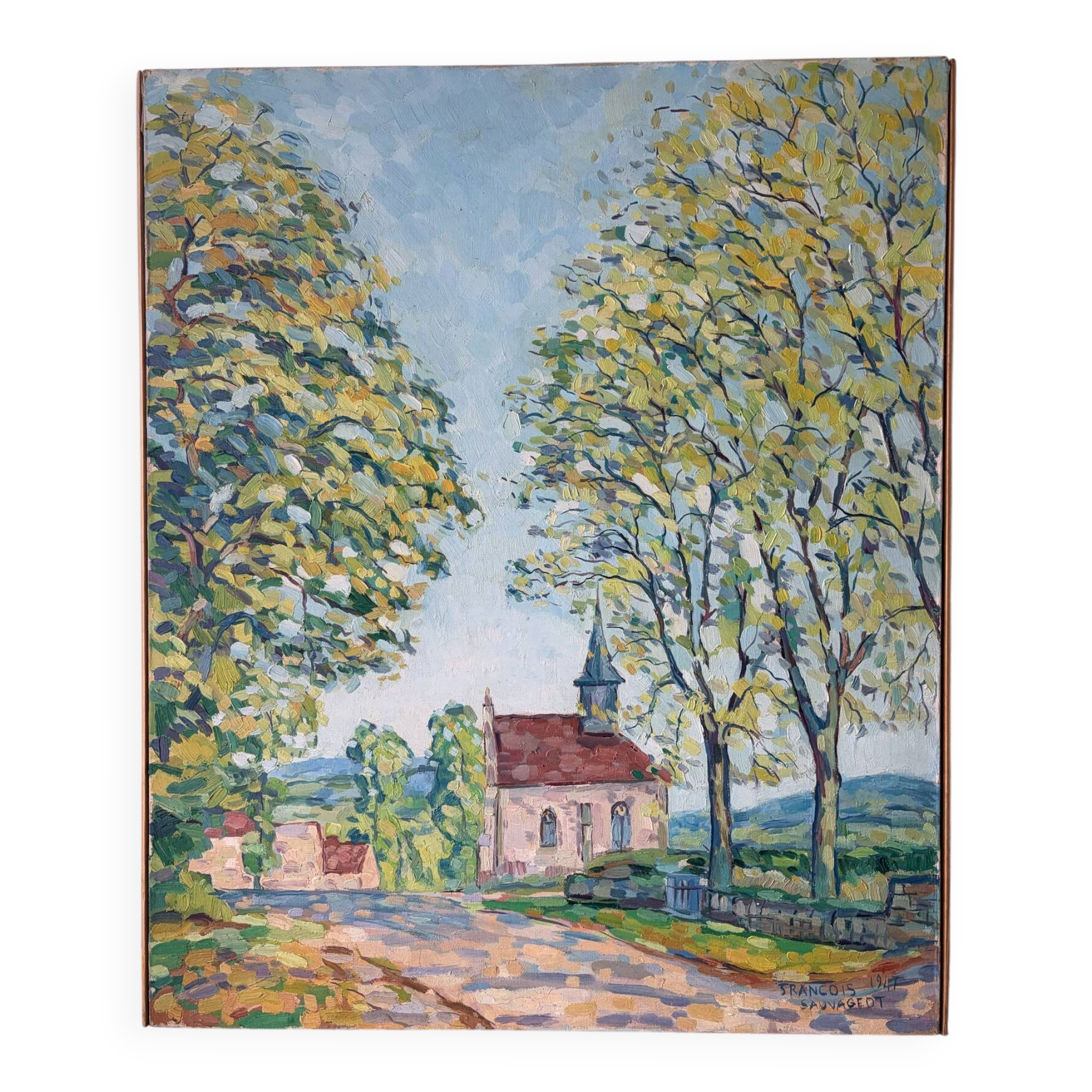 View of the church of La Clayette, signed François Sauvageot 1947
