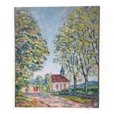 View of the church of La Clayette, signed François Sauvageot 1947