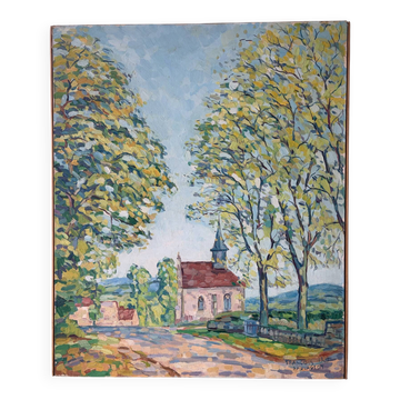 View of the church of La Clayette, signed François Sauvageot 1947