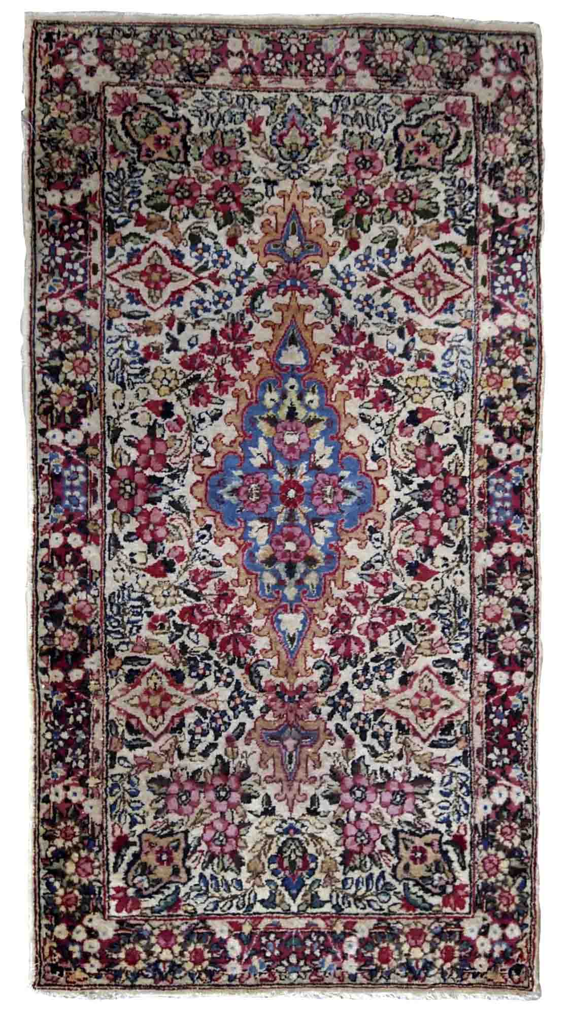 Ancient persian carpet kerman handmade 67cm x 125cm 1910s, 1b705