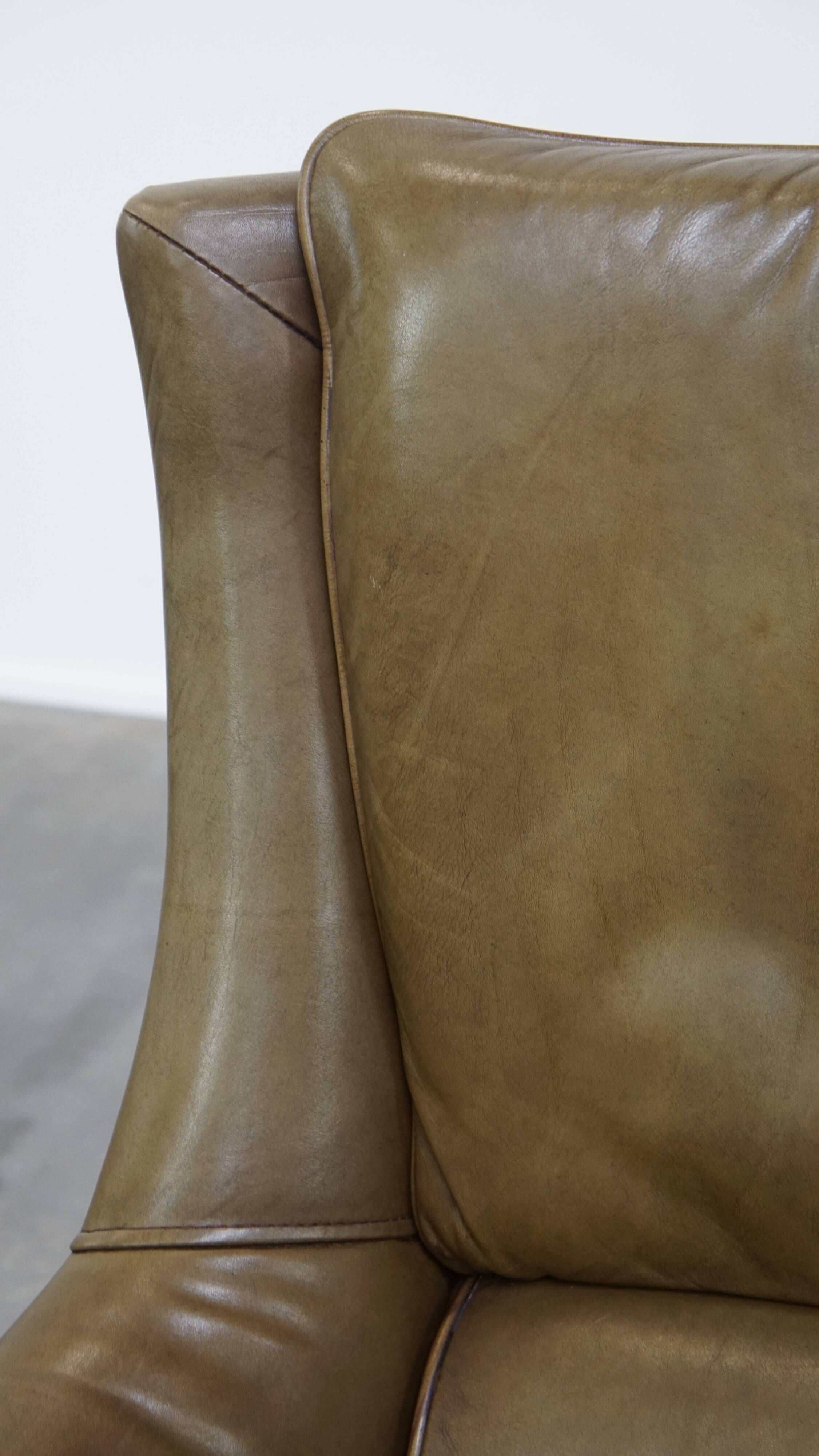Olive Green Cowhide Leather Armchair