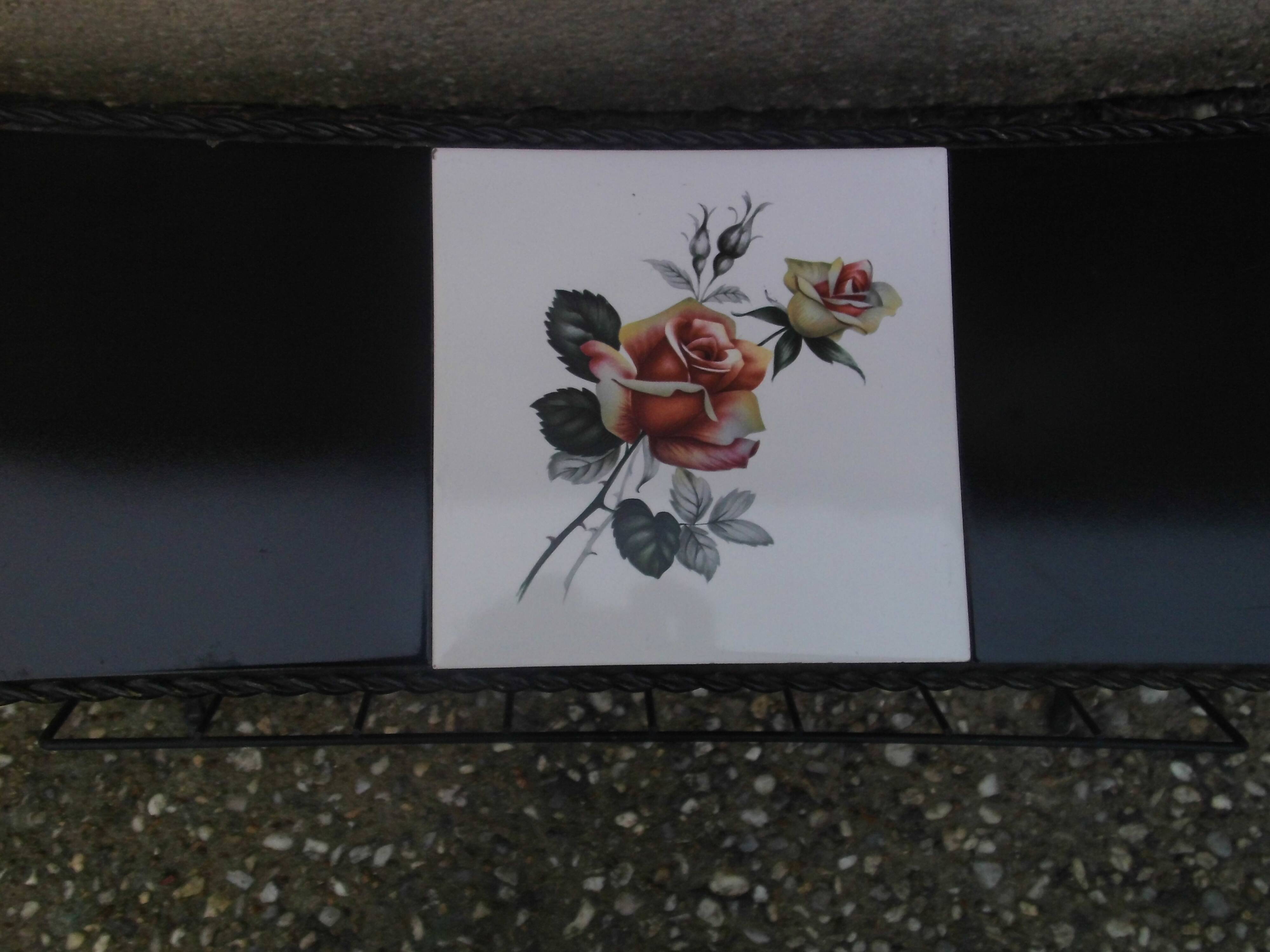 Black metal cover and tiled tray, 70s