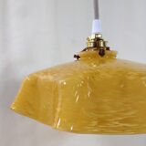 Hanging art deco glass of clichy yellow mustard