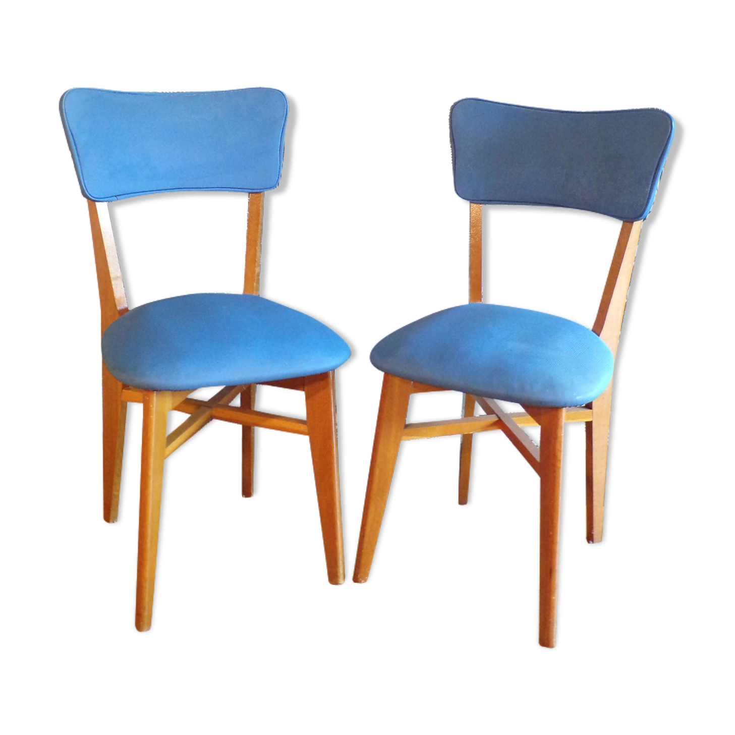 Pair of vintage blue skai chairs