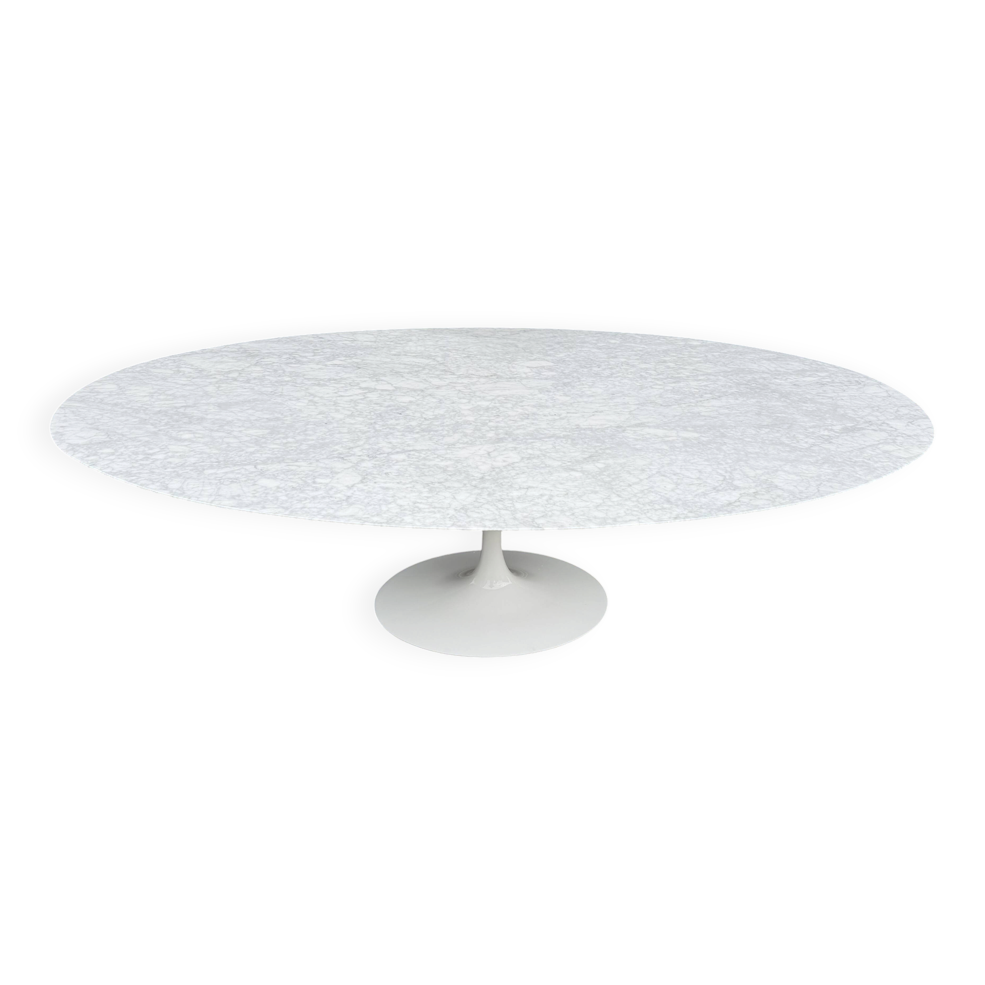 Original Knoll Tulip oval dining table (244cm) in Carrara marble.