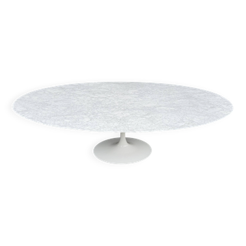 Original Knoll Tulip oval dining table (244cm) in Carrara marble.