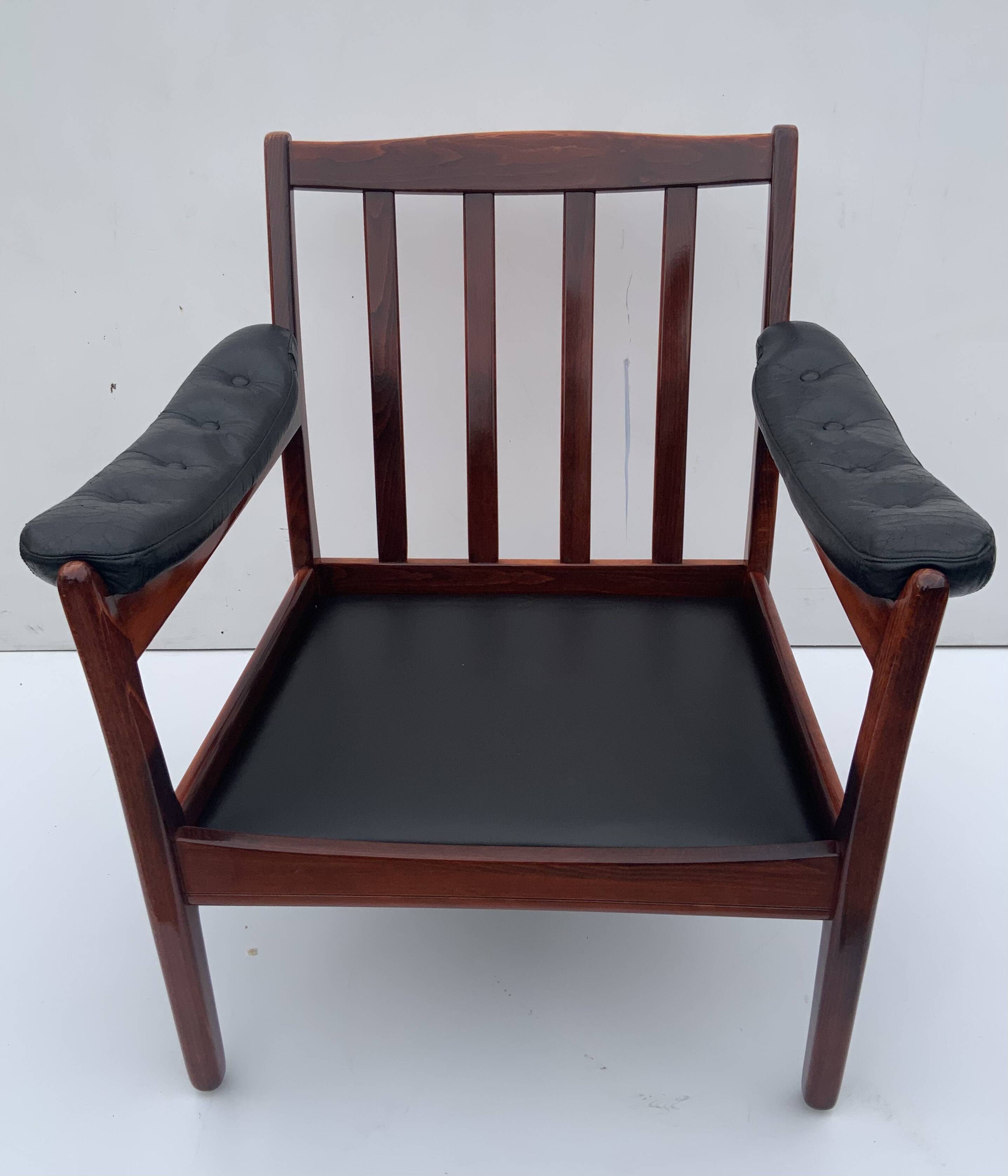 Vintage black leather lounge chair by gote mobler 1970s