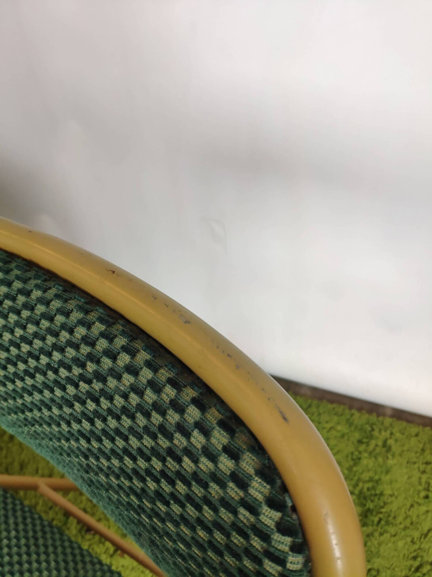 Lot of 4 folding chairs striped fabrics and green metal year 60