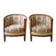 2 Cabriolet armchairs in solid carved cherry wood – Floral fabric upholstery – Classic style