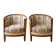 2 Cabriolet armchairs in solid carved cherry wood – Floral fabric upholstery – Classic style