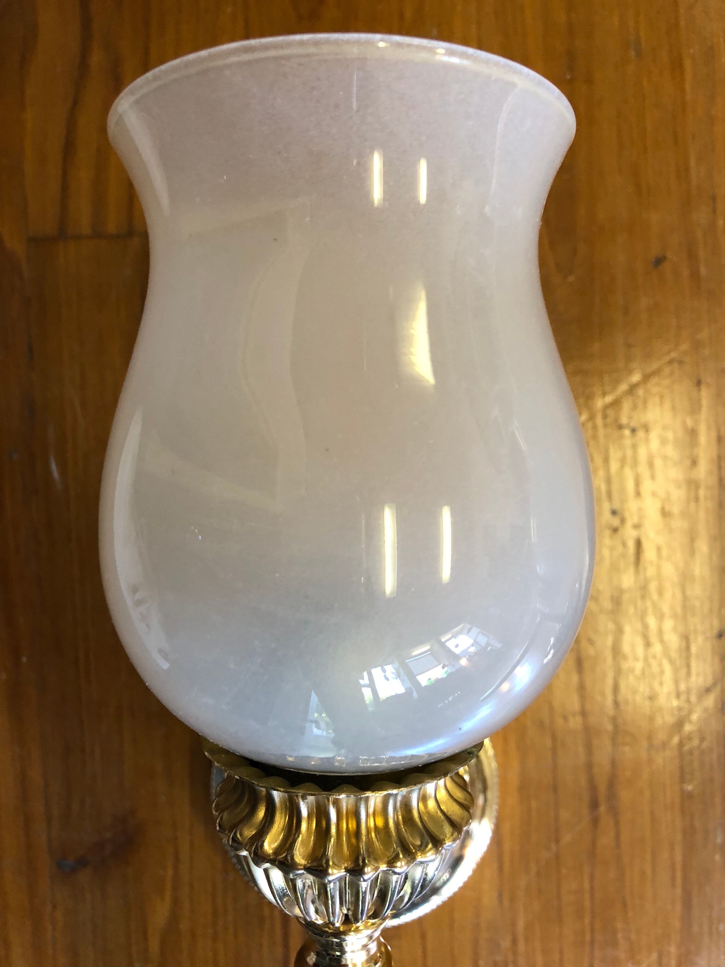 Pair of brass and opaline wall lamps