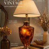 Vintage table lamp in amber glass and brass – 1970s