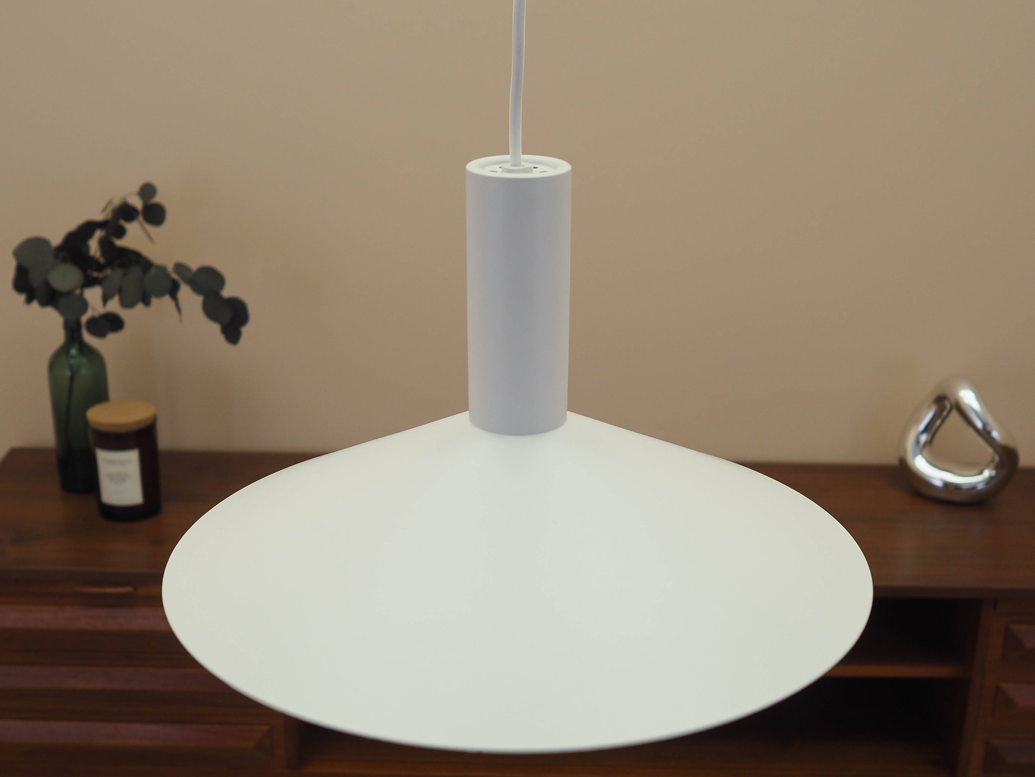 Danish white metal pendant lamp, conical shade, 2000s