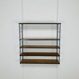 60s wall-mounted string shelf, wood and metal