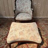 Bergère gondole Louis XVI avec son repose-pied en acajou