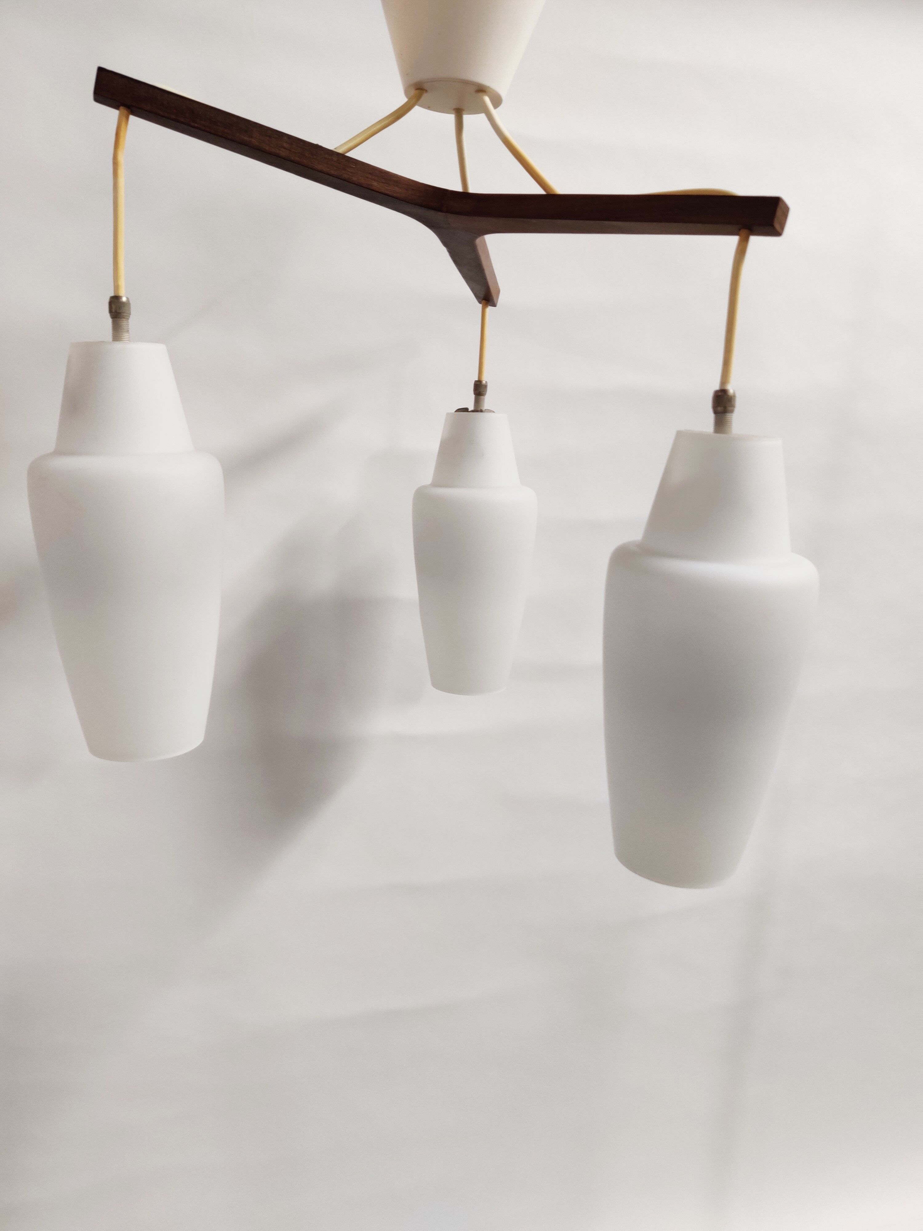 Vintage scandinavian teak chandelier, 1960s