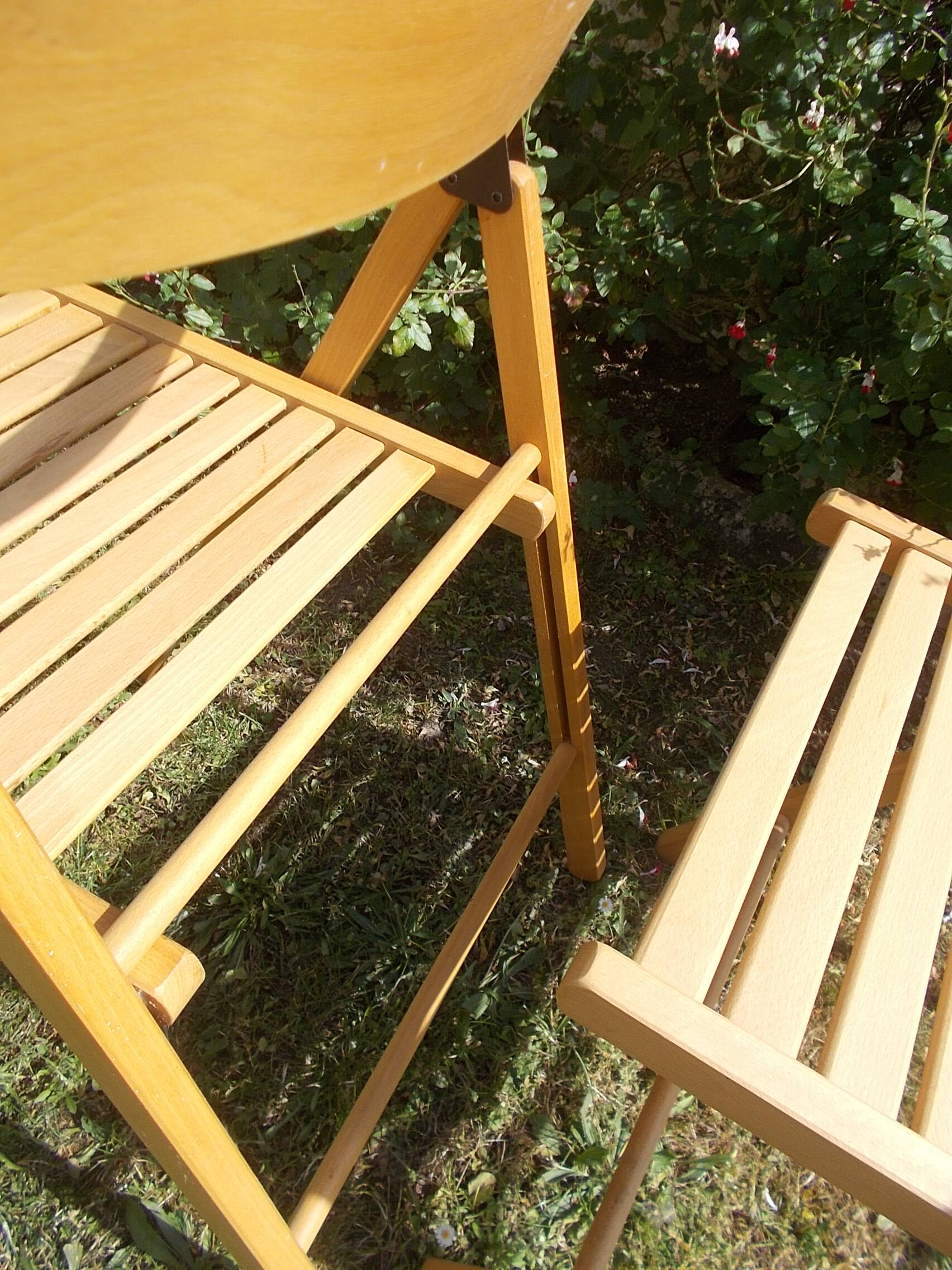 pair of vintage wooden folding chairs