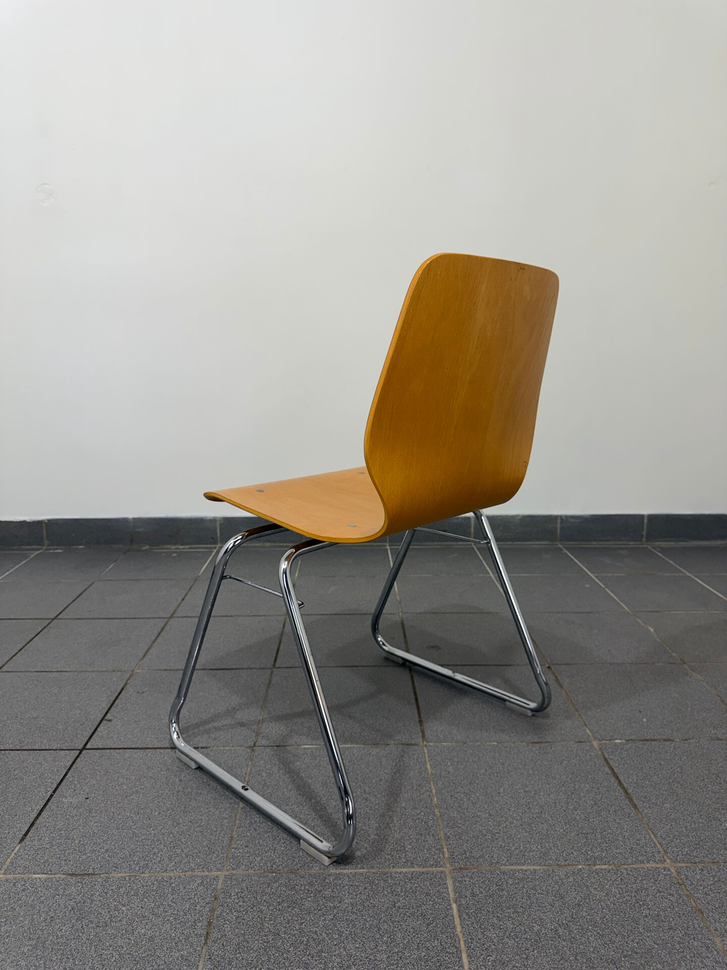 Vintage Casala chair – bent beech – chrome sled base