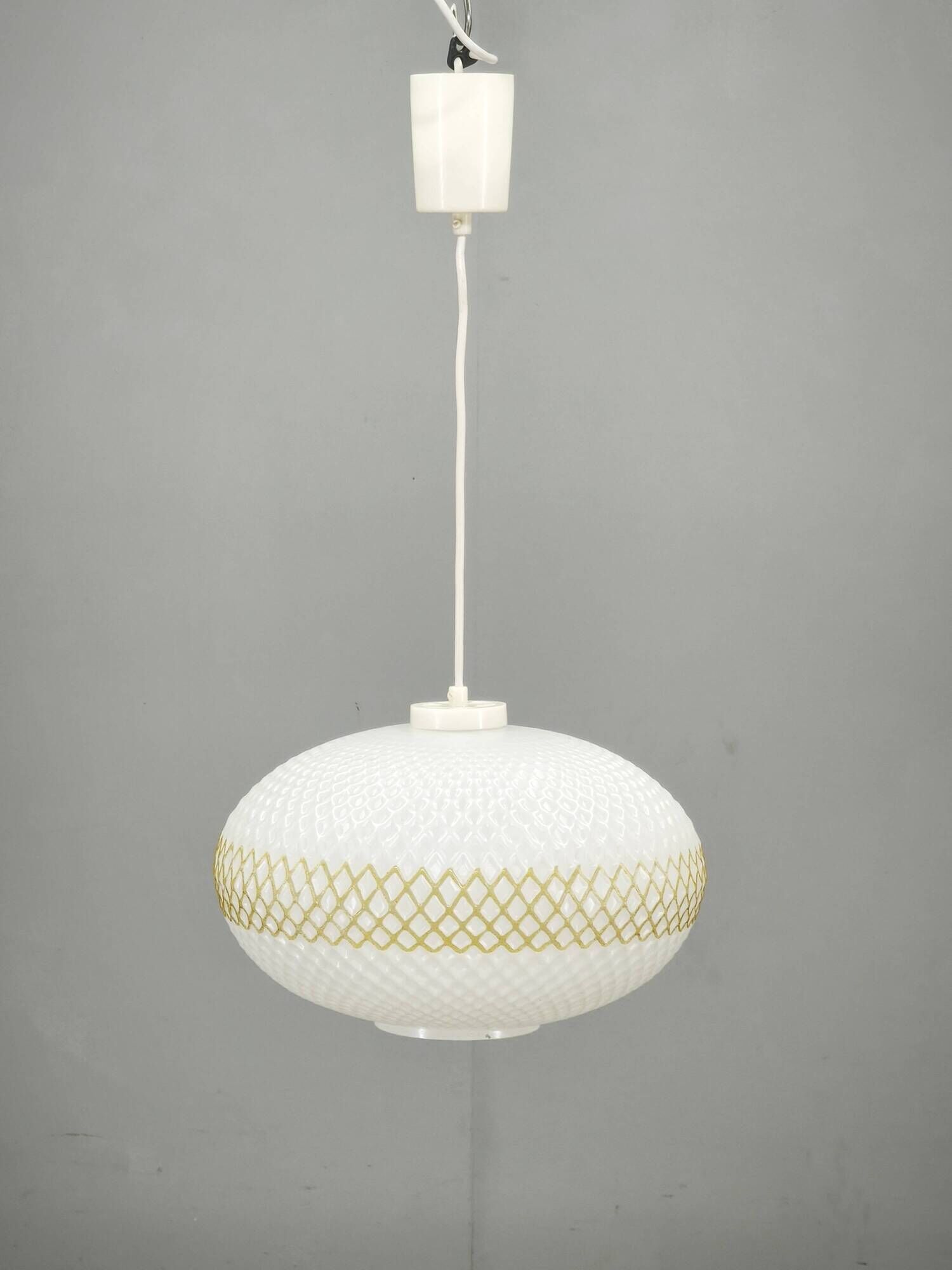 Czechoslovak Opaline Glass and Gold Pendant Light, 1970s