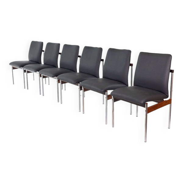 6 chaises de salle à manger vintage en palissandre par C. Denekamp pour Thereca