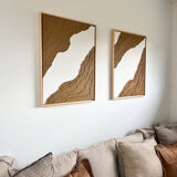 Brown and white relief diptych panels
