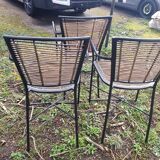 3 welded metal and rattan armchairs