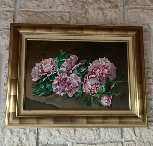 Huile sur toile pivoines en bouquet