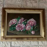 Oil on canvas peonies in bouquet