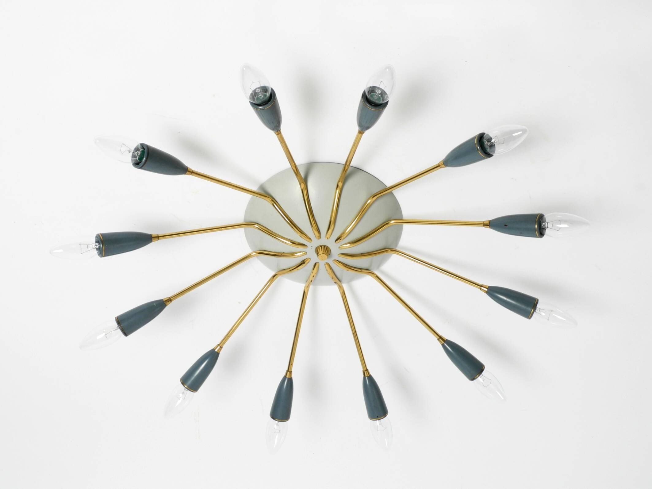 Very nice large 12-armed Mid Century Modern Brass Sputnik ceiling lamp