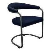 Fauteuil chromé "Ss33" en tissu bleu d'Anton Lorenz pour Thonet, années 1970