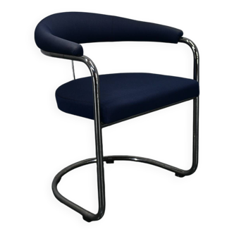 Anton Lorenz for Thonet "Ss33" chrome Armchair in blue fabric , 1970s