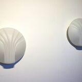 Set of 2 Hillebrand Art Deco shell opal glass wall lamps, 1960