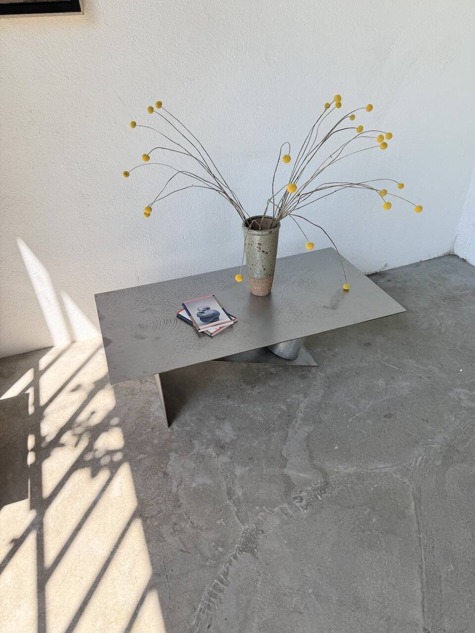 Handcrafted metal coffee table from the 1970s