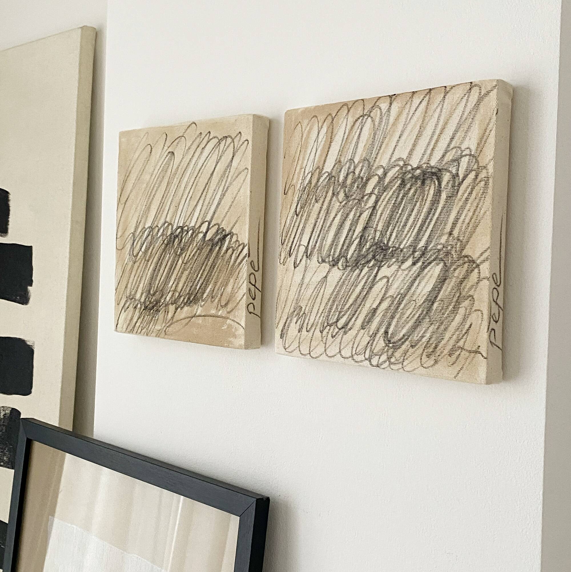 Set of abstract painting on canvas, 20x20cm
