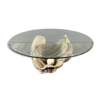 Shell-shaped coffee table in carved wood, 20th century