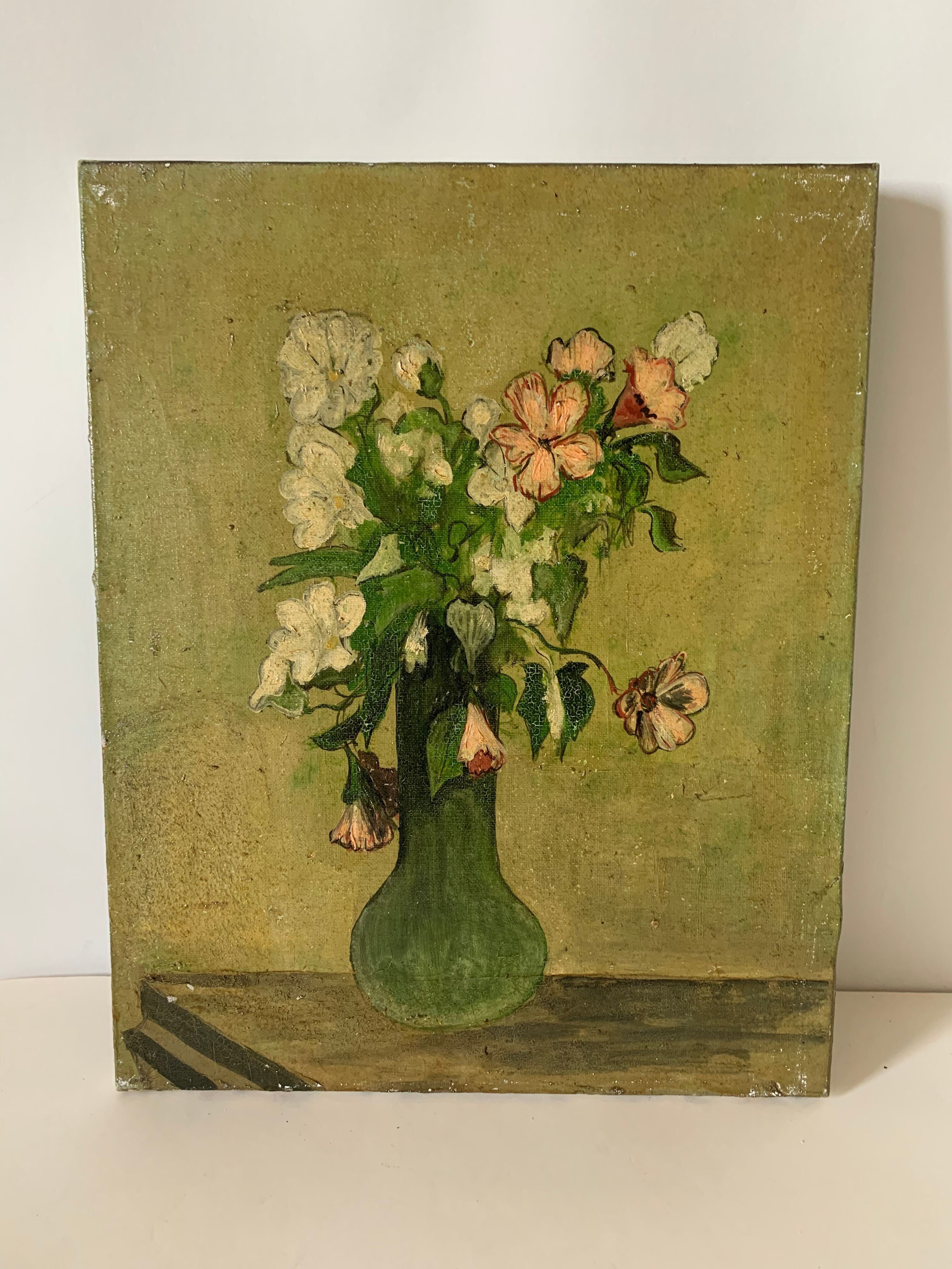 Oil on canvas vase of flowers