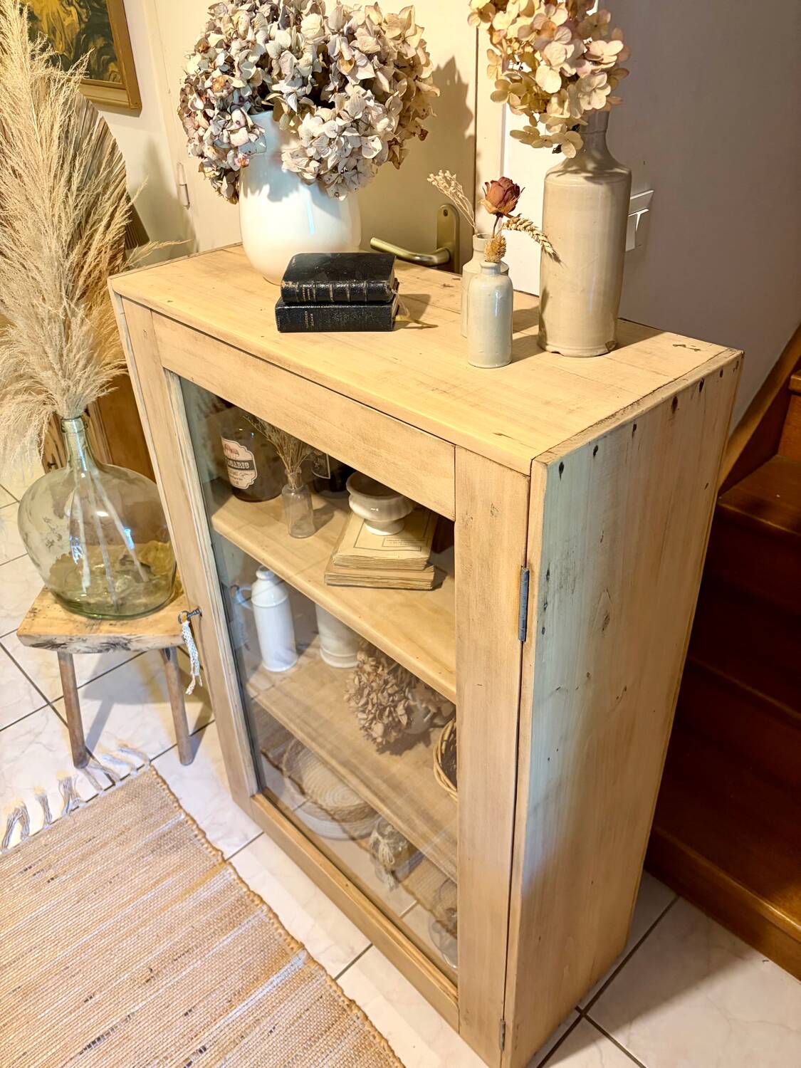Raw wood display cabinet