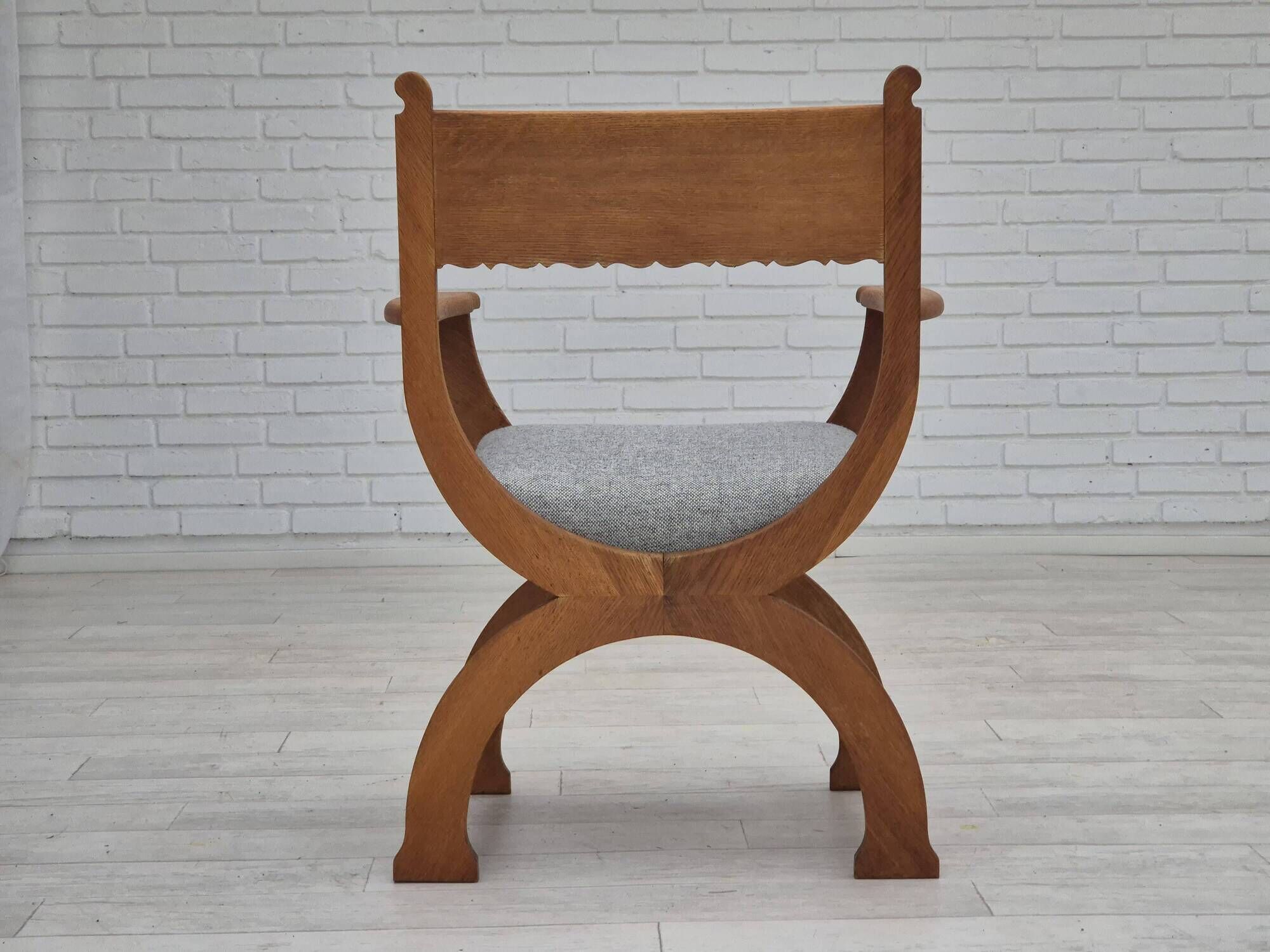1960s, Danish armchair in solid oak wood, reupholstered, KVADRAT furniture wool.
